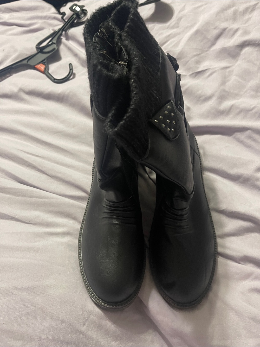 Women's Black Faux-Leather Winter Ankle Boots with Fur Collar